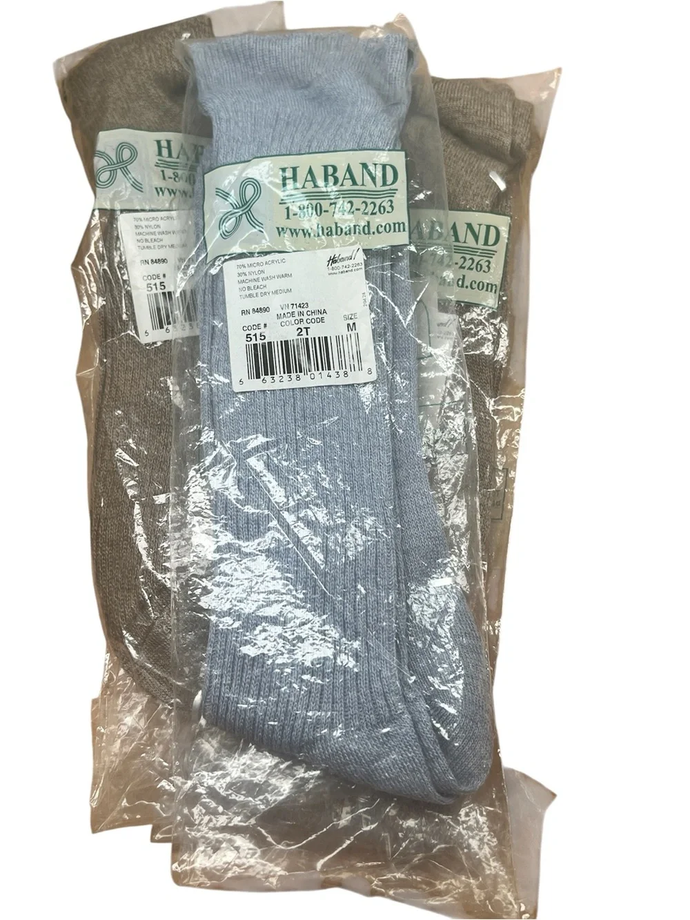 Haband Men's Ribbed Crew Socks - Taupe & Light Blue 3-Pack